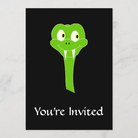 Cheeky Green Snake Cartoon On Black Invitation
