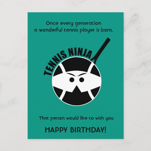 Cheeky green Tennis  Ninja Happy Birthday Postca Postcard