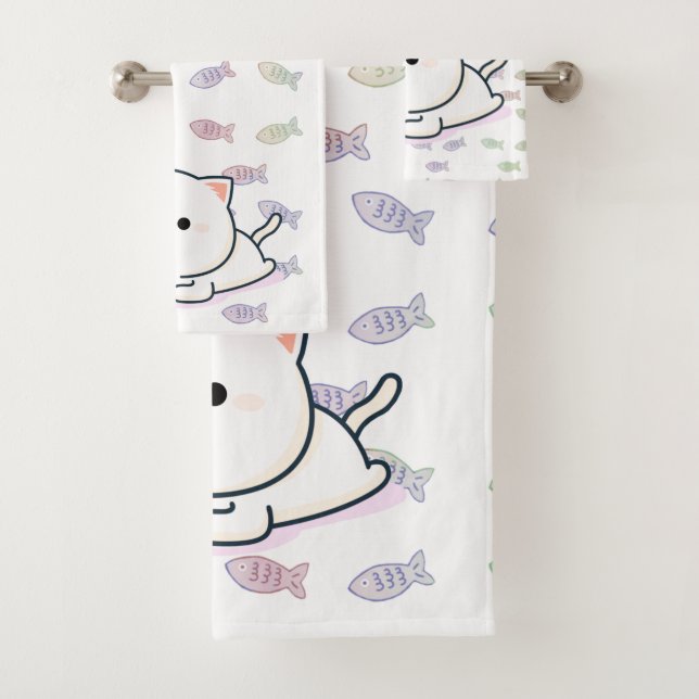 Cheeky Kawaii Style Kitten   Bath Towel Set (Insitu)
