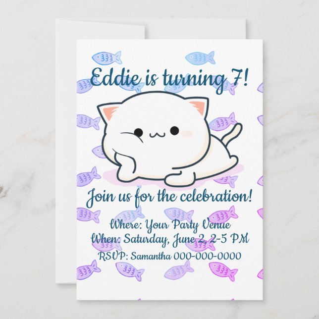 Cheeky Kawaii Style Kitten  Birthday Invitation (Front)