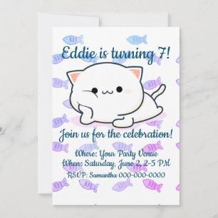 Cheeky Kawaii Style Kitten Birthday Invitation