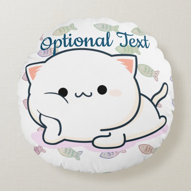 Cheeky Kawaii Style Kitten  Round Pillow (Front)