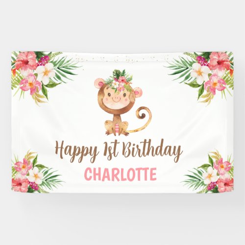 Cheeky Little Monkey Girls 1st Birthday Banner