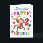 Cheeky Monkey 2nd Birthday Card<br><div class="desc">A special 2nd birthday card! This bright fun second birthday card features a cheeky monkey, some pretty stars and colorful text. A cute design for someone who will be two years old. Add the 2nd birthday child's name to the front of the card to customize it for the special boy...</div>