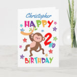 Cheeky Monkey 2nd Birthday Card<br><div class="desc">A special 2nd birthday card! This bright fun second birthday card features a cheeky monkey, some pretty stars and colorful text. A cute design for someone who will be two years old. Add the 2nd birthday child's name to the front of the card to customize it for the special boy...</div>