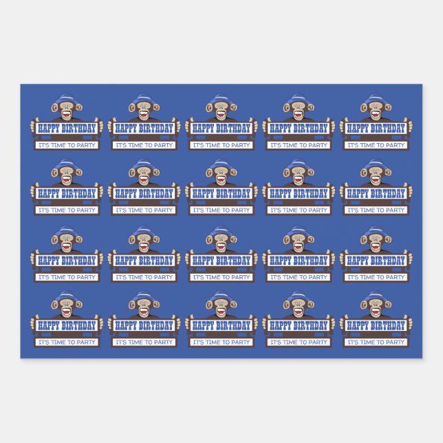 Cheeky Monkey Birthday Party Wrapping Paper Sheet (Front)