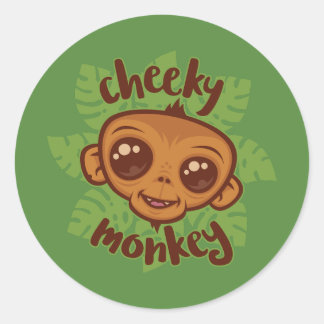 Cheeky Monkey Cute Cartoon Primate Drawing Classic Round Sticker