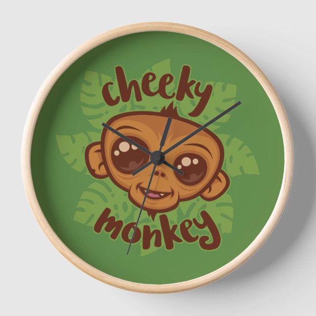 Cheeky Monkey Cute Cartoon Primate Drawing Clock (Front)