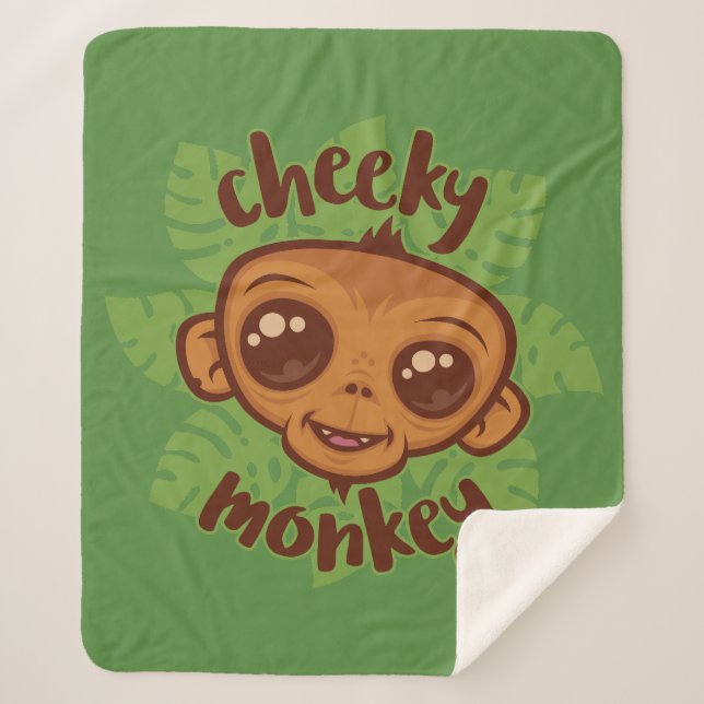 Cheeky Monkey Cute Cartoon Primate Drawing Sherpa Blanket (Front)