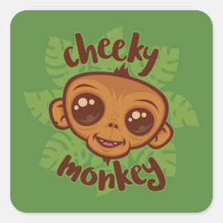 Cheeky Monkey Cute Cartoon Primate Drawing Square Sticker