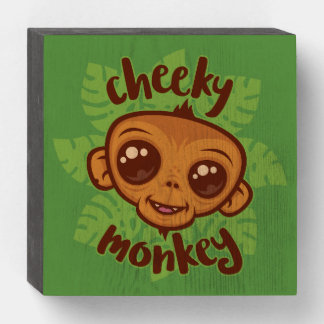Cheeky Monkey Cute Cartoon Primate Drawing Wooden Box Sign