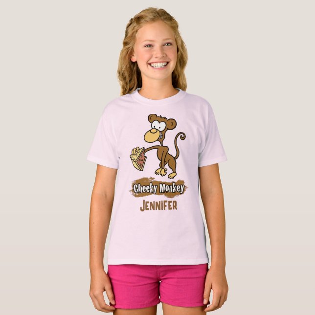 Cheeky Monkey Design has Monkey Enjoying Cake T-Shirt (Front Full)