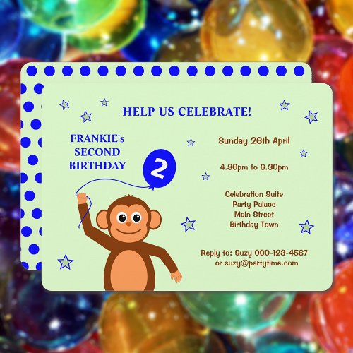 Cheeky monkey second birthday party invitation