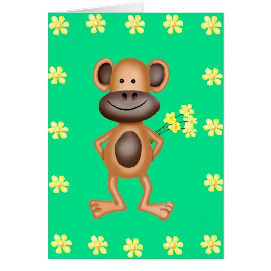 Cheeky Monkey With Flowers Cards (Front)