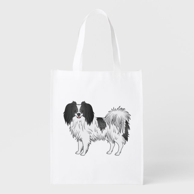Cheeky Phalène Dog With Tongue Out Happy Face Grocery Bag (Front)