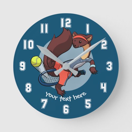 Cheeky Pine Marten Tennis Trick Shot Cartoon Round Clock