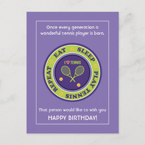 Cheeky Purple Tennis   Happy Birthday Postcard