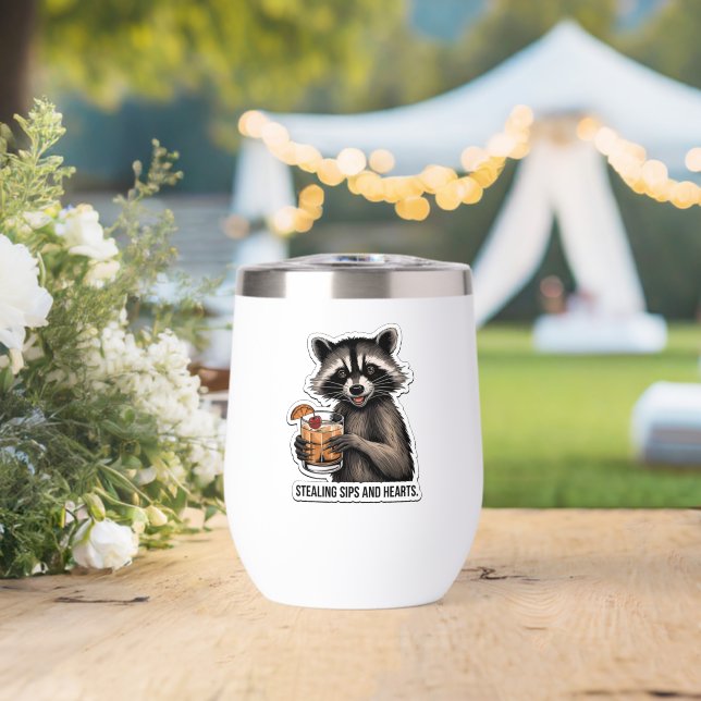 Cheeky Raccoon with Whiskey Sour – Playful Cocktai Thermal Wine Tumbler (Wedding (Rotated))
