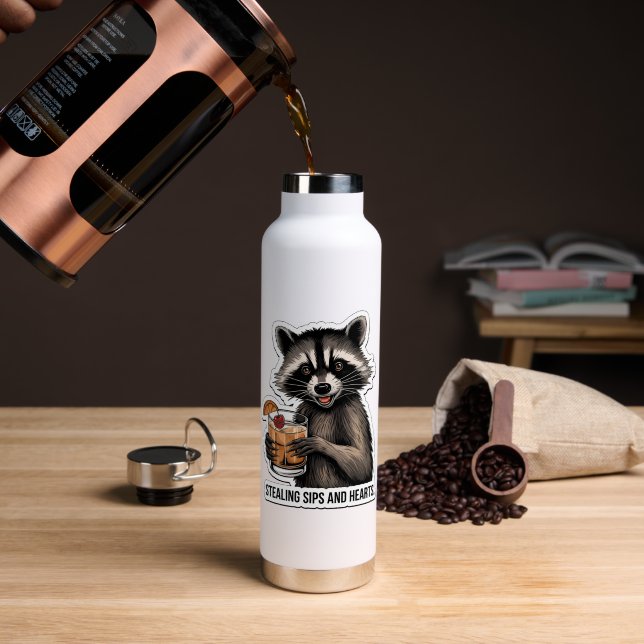 Cheeky Raccoon with Whiskey Sour – Playful Cocktai Water Bottle (Coffee (Rotated))