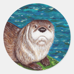 Cheeky River Otter painting Classic Round Sticker