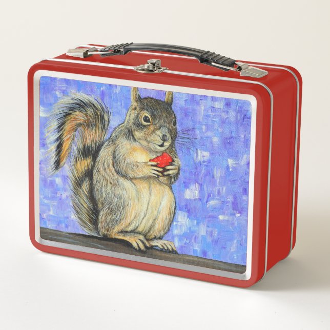 Cheeky Squirrel Painting Metal Lunch Box (Front)