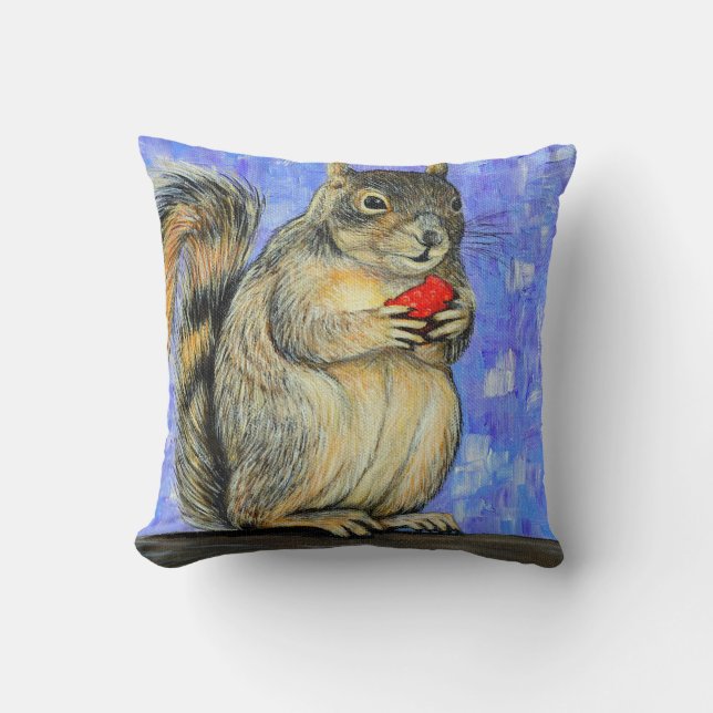 Cheeky Squirrel Painting Throw Pillow (Front)