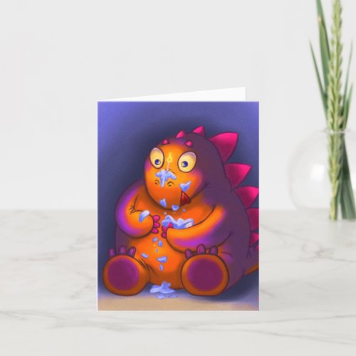 Cheeky Stegosaurus Eating Cake Birthday Card
