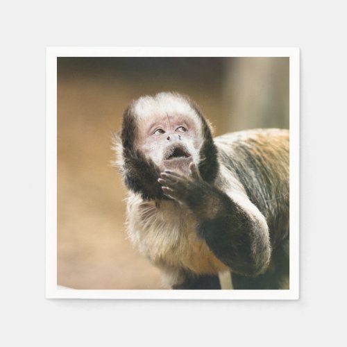 Cheeky  thoughtful baby capuchin monkey napkins