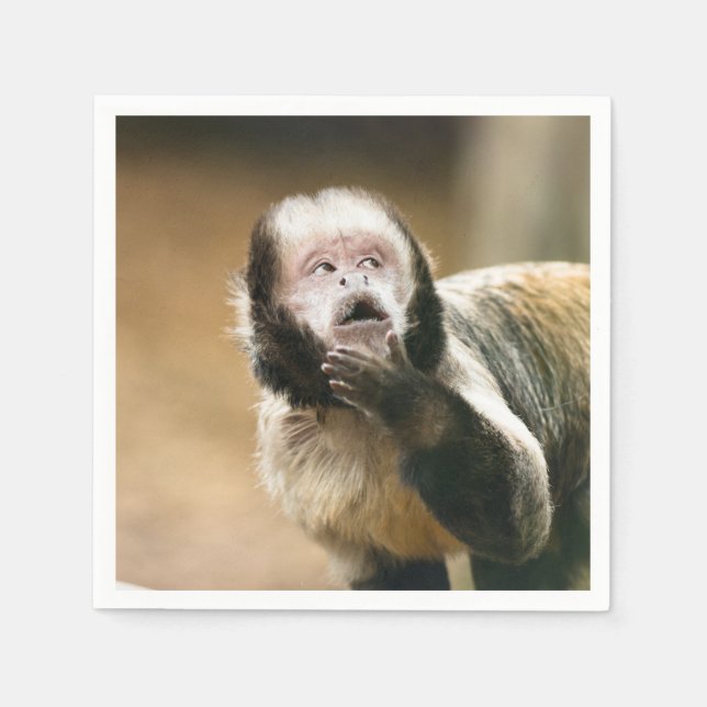 Cheeky & thoughtful baby capuchin monkey napkins (Front)