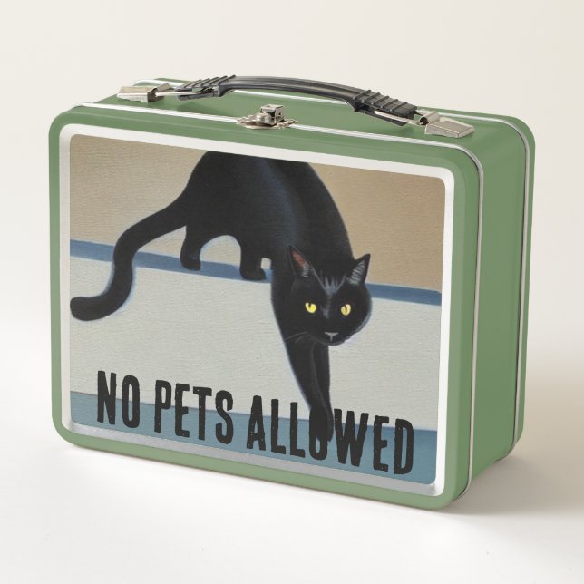 Cheeky Whimsical Black Cat  Metal Lunch Box 2 (Front)