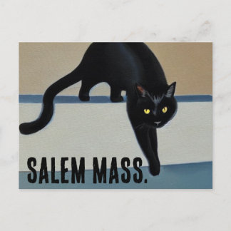 Cheeky Whimsical Black Cat Salem Massachusetts Postcard