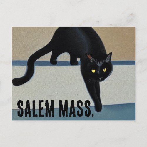Cheeky Whimsical Black Cat  Salem Massachusetts  Postcard