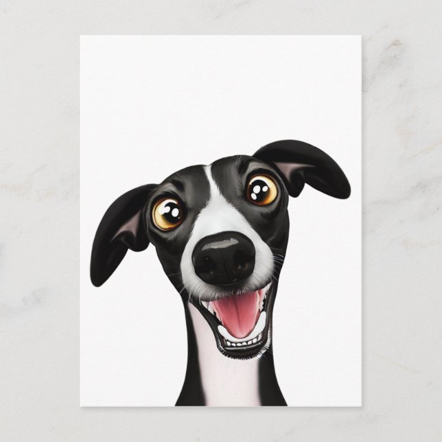 Cheeky Whippet in a cute cartoon art Postcard (Front)