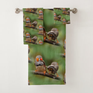 Cheeky Zebra Finches Songbirds on Branch Bath Towel Set