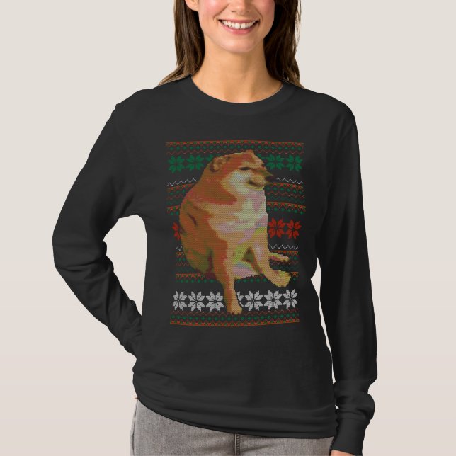 Cheems Ugly Christmas Sweater Doge Meme Design (Front)