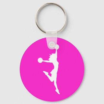 Cheer 2 Silhouette Keychain Pink by sportsdesign at Zazzle