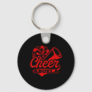 Cheer Abuela Biggest Fan Black And Red Pom Pom Keychain