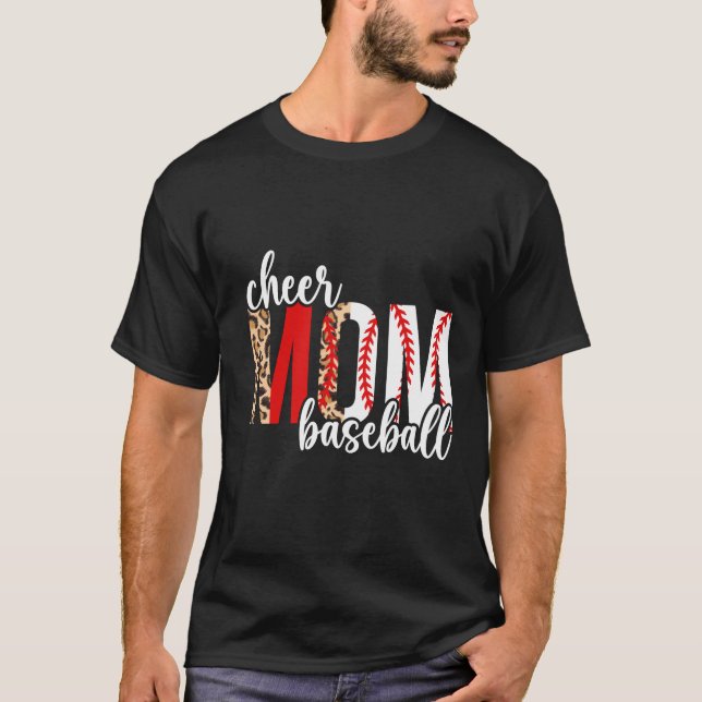 Cheer And Baseball Mom Leopard Baseball & Cheerlea T-Shirt (Front)