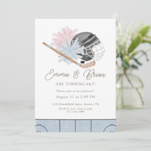 Cheer and Ice Hockey Siblings Joint Birthday Invitation