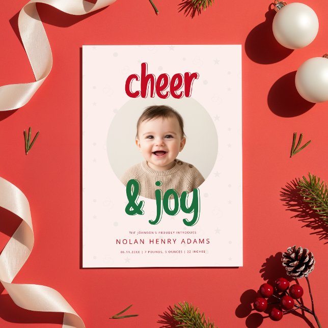 Cheer and Joy Christmas Baby Birth Announcement (Creator Uploaded)