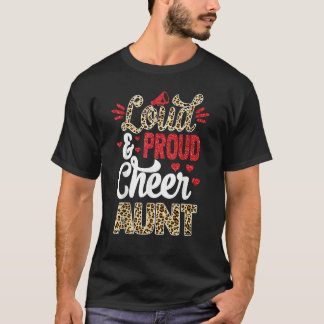 Cheer Aunt Biggest Fan Leopard Print And Pom Pom T-Shirt