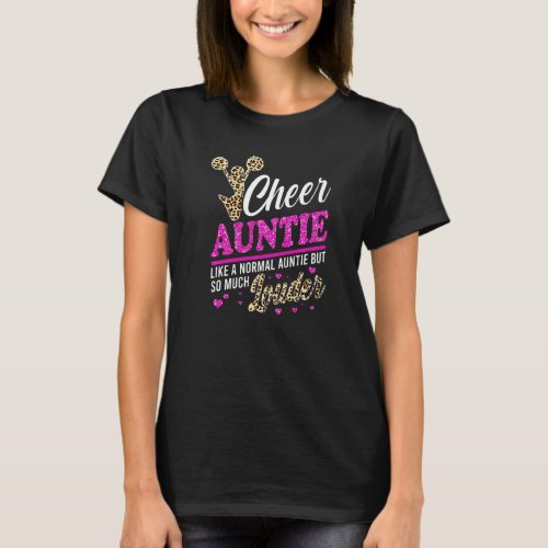 Cheer Auntie Biggest Fan Leopard Print And Pom Pom T_Shirt