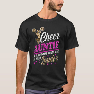 Cheer Auntie Biggest Fan Leopard Print And Pom Pom T-Shirt
