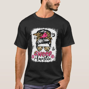Cheer Auntie Leopard Cute Messy Bun Hair Cheerlead T-Shirt