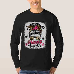 Cheer Auntie Leopard Cute Messy Bun Hair Cheerlead T-Shirt
