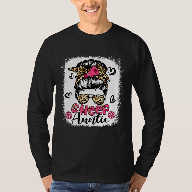 Cheer Auntie Leopard Cute Messy Bun Hair Cheerlead T-Shirt (Front)