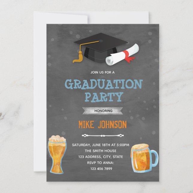Cheer beer graduation theme invitation (Front)