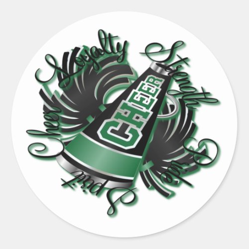 Cheer Black and Green Qualities Classic Round Sticker