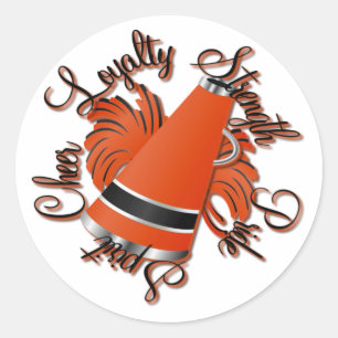 Cheer Black and Orange Qualities Classic Round Sticker