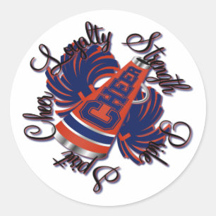 Cheer Blue and Orange Qualities Classic Round Sticker